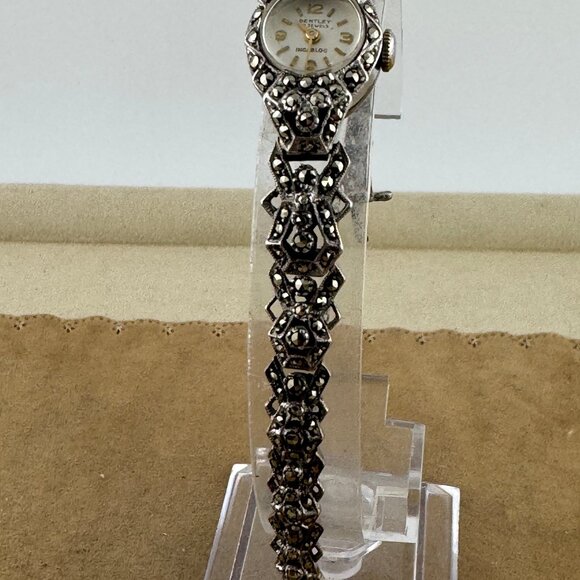 Fabulous Vintage 1920-30's Bently Ladies Wristwatch Bracelet with Marcasite Gems - Picture 3 of 8
